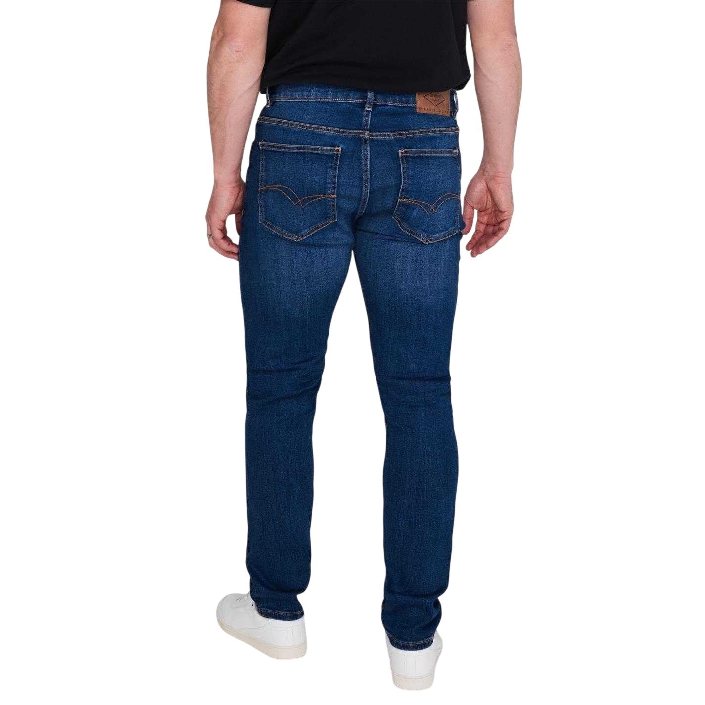 Mid Wash - Back - Lee Cooper Mens Denim Plain Slim Jeans