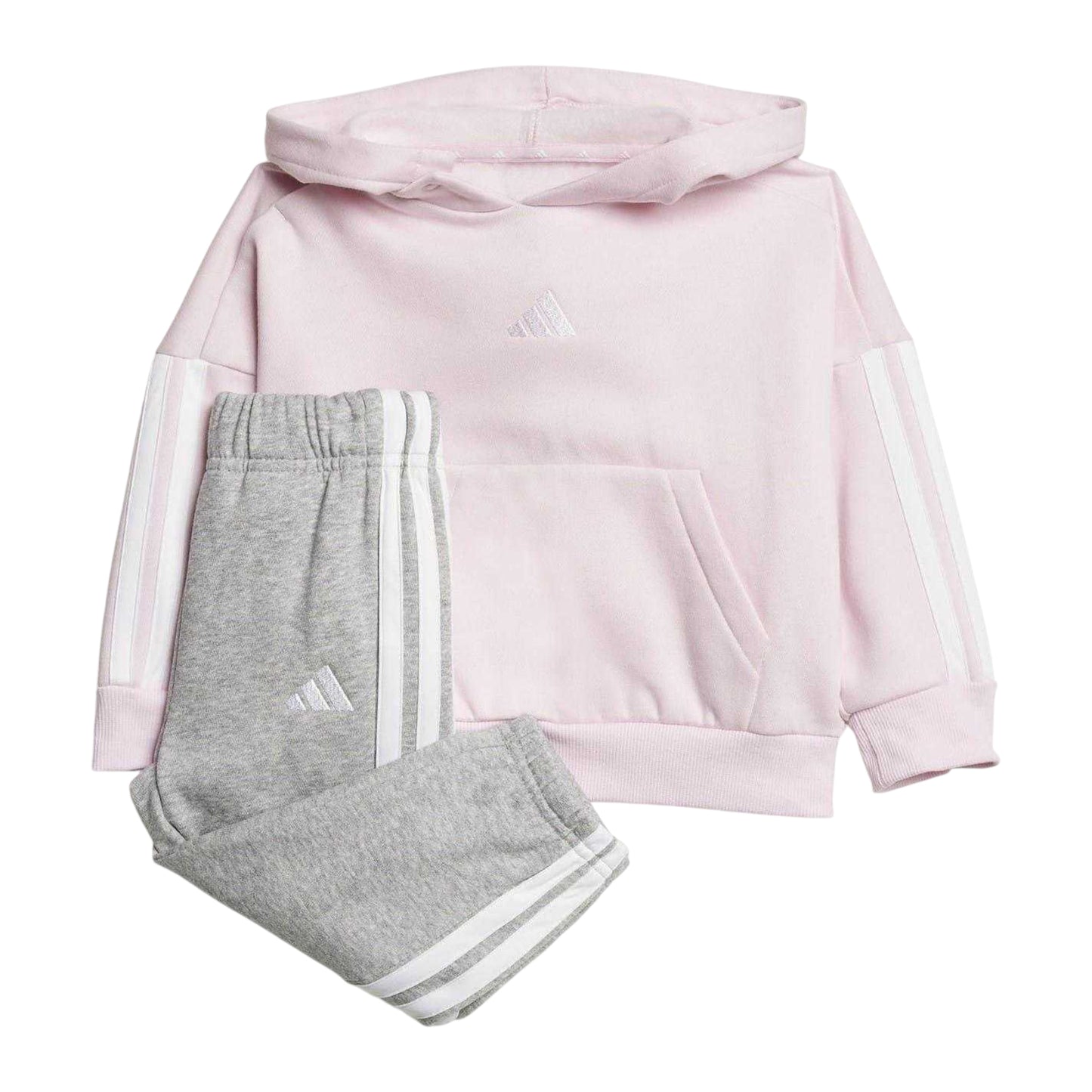 Pink-Grey - Front - Adidas Baby Essentials Hoodie And Joggers Set Set