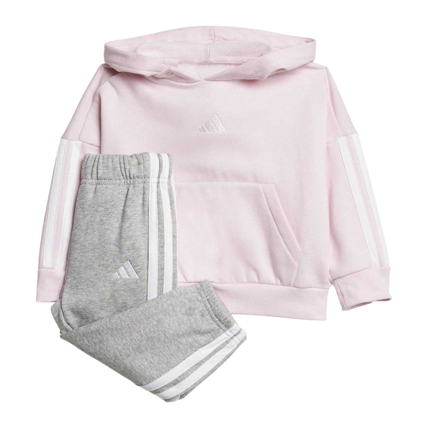 Pink-Grey - Front - Adidas Baby Essentials Hoodie And Joggers Set Set