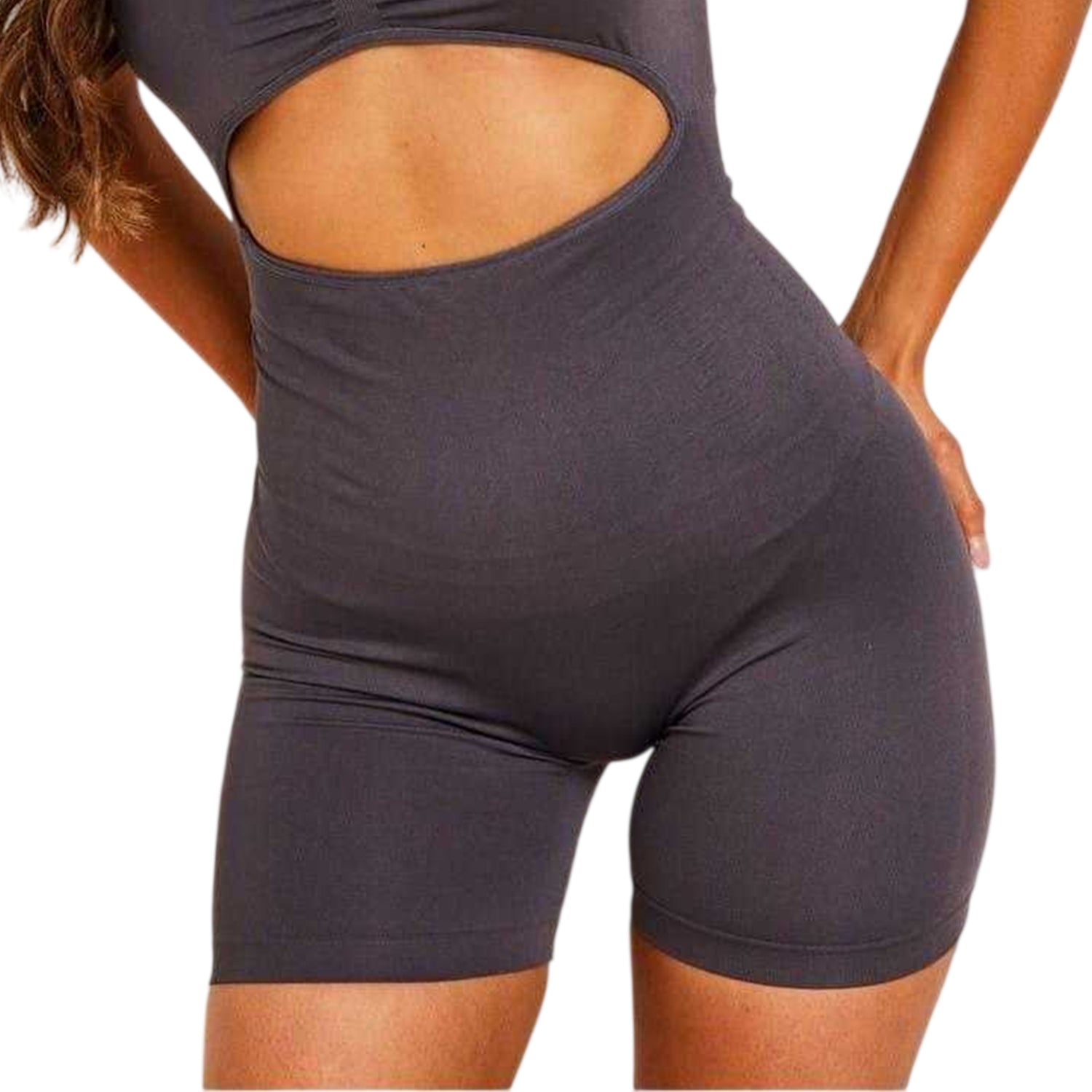 Charcoal - Back - Missy Empire Womens-Ladies Cut Out Unitard