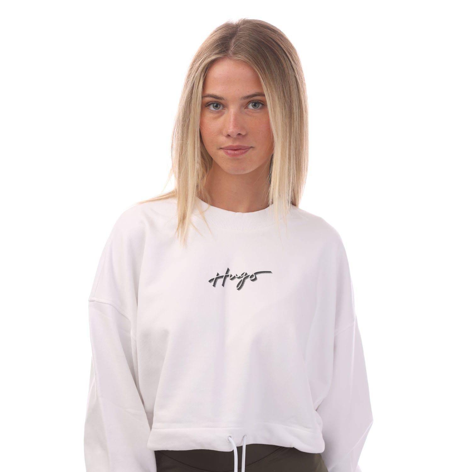 White - Back - Hugo Womens-Ladies Delive Cropped Sweatshirt