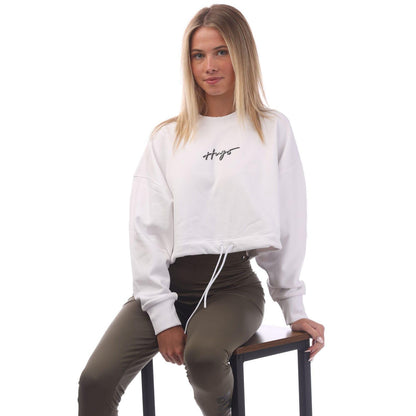 White - Side - Hugo Womens-Ladies Delive Cropped Sweatshirt