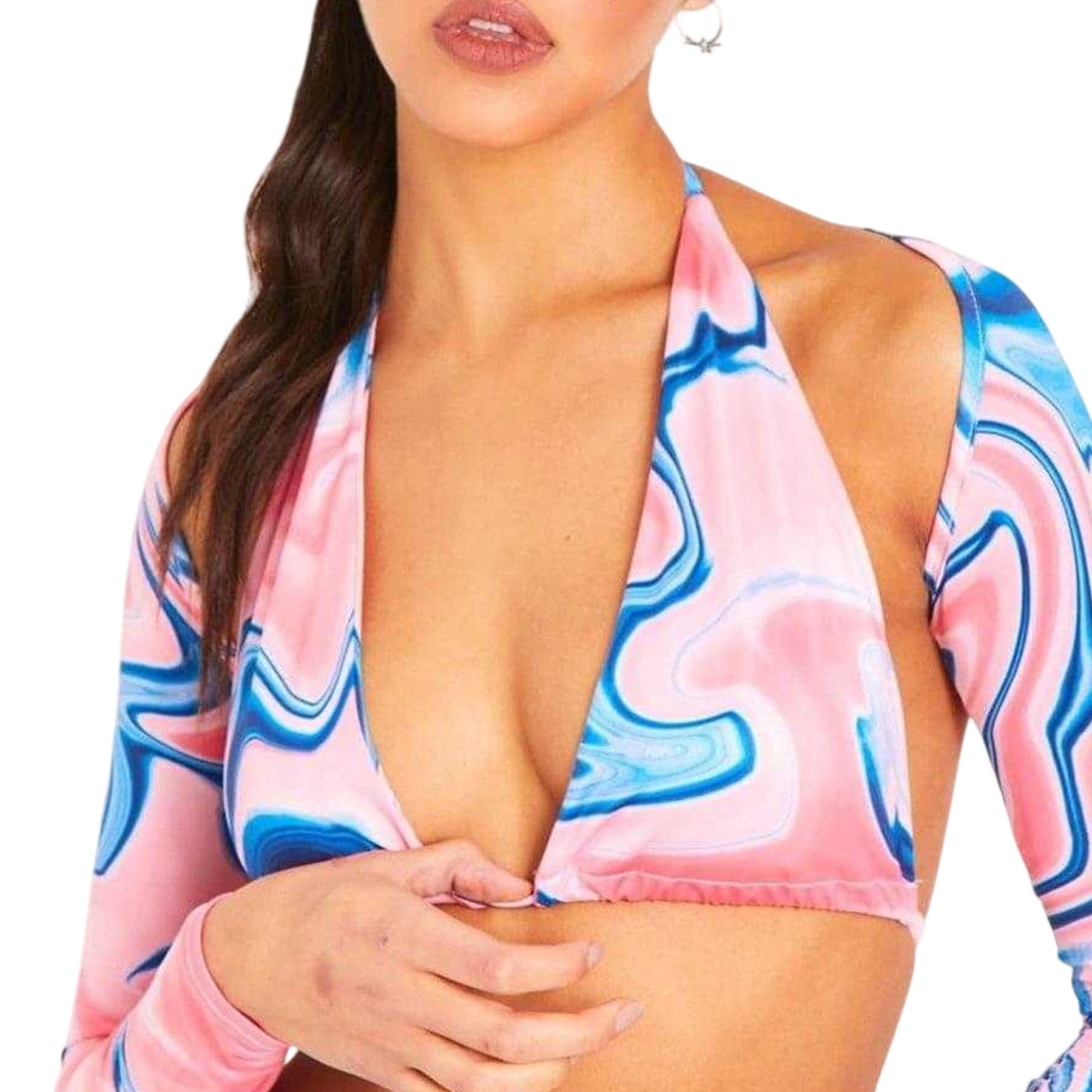 Pink - Back - Missy Empire Womens-Ladies Long-Sleeved Bikini Top