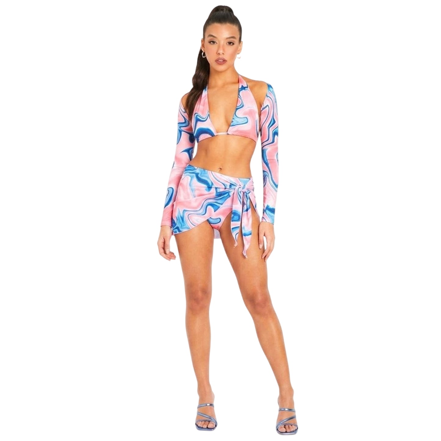 Pink - Side - Missy Empire Womens-Ladies Long-Sleeved Bikini Top