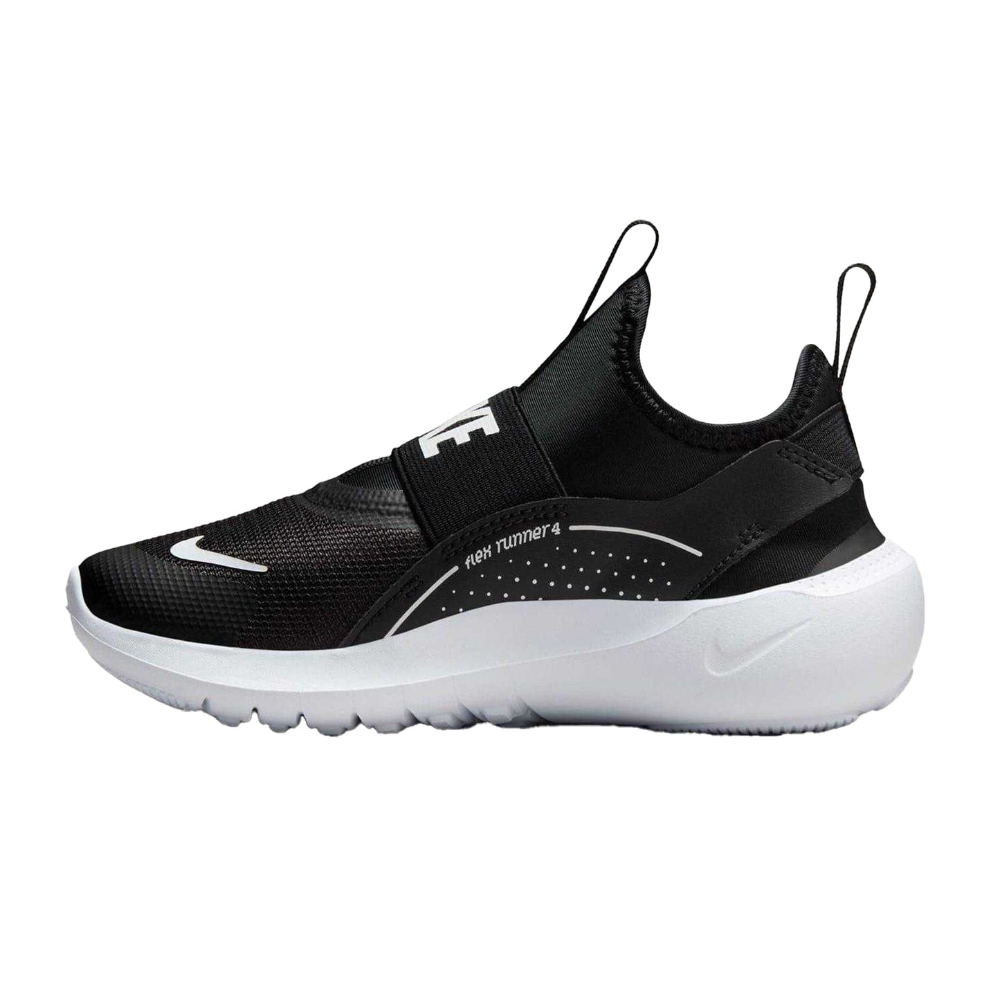 Black-White - Side - Nike Childrens-Kids Flex Runner 4 Trainers