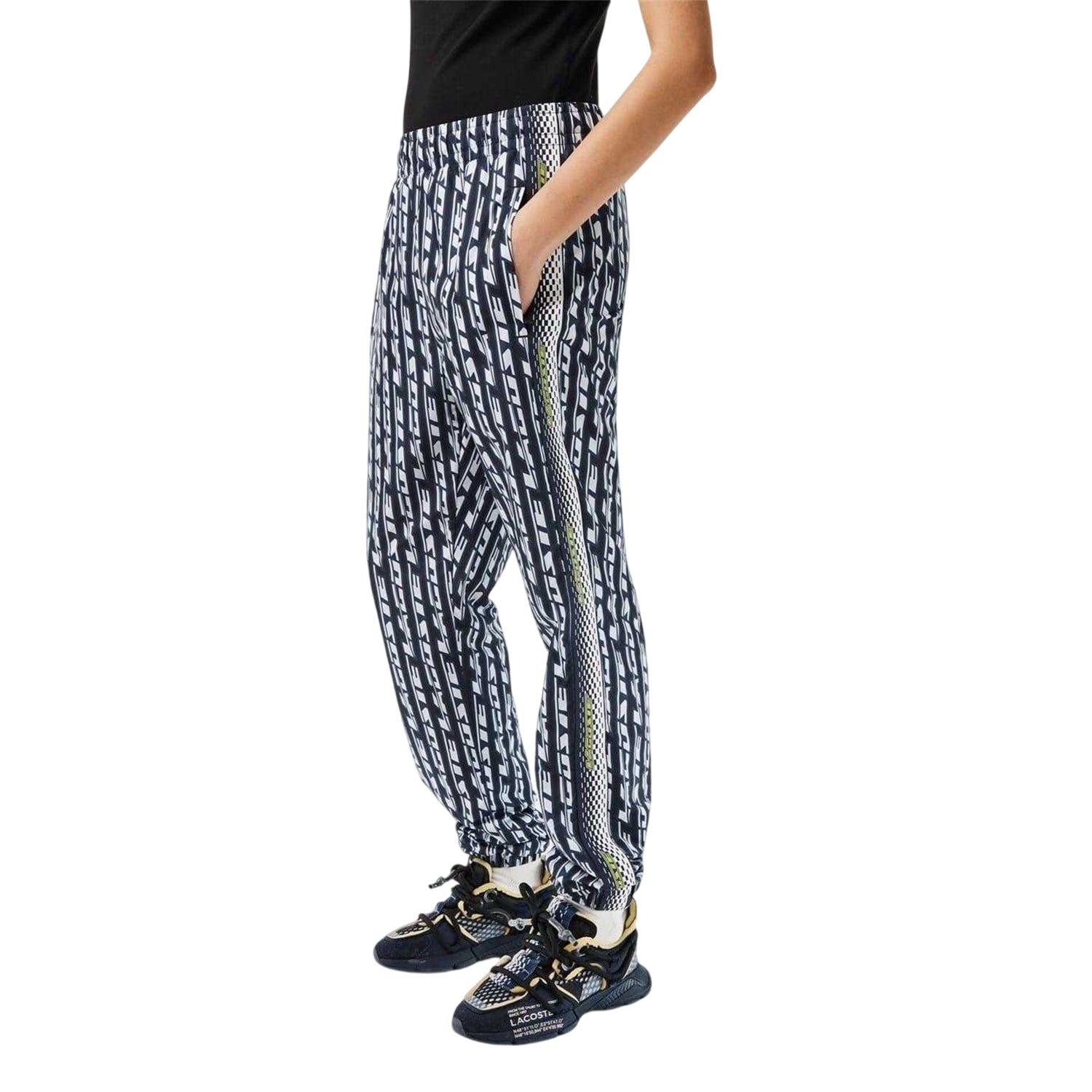 Black-Blue - Side - Lacoste Womens-Ladies Vertical Stripe Slim Joggers