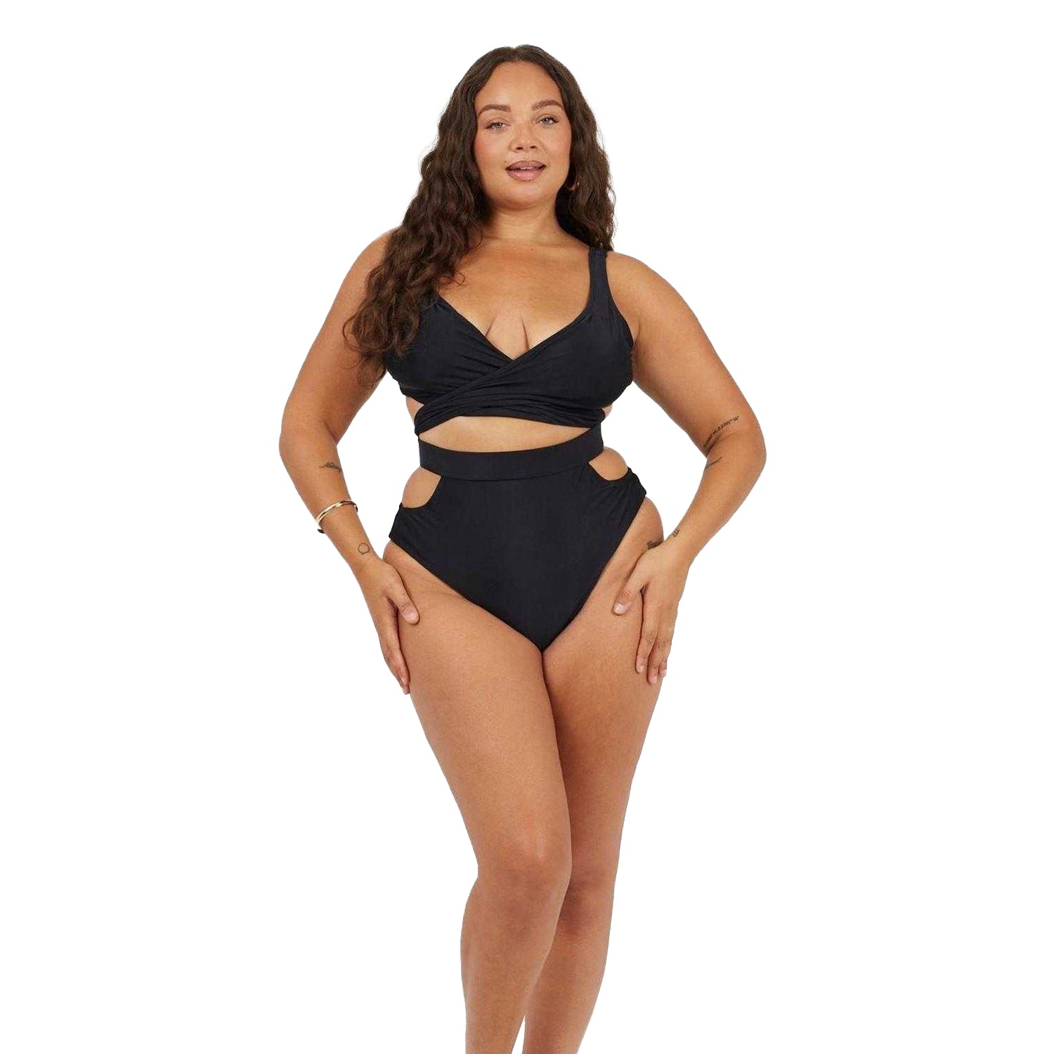 Black - Front - Brave Soul Womens-Ladies Wrap Around Bikini Top Set