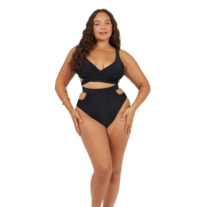 Black - Front - Brave Soul Womens-Ladies Wrap Around Bikini Top Set