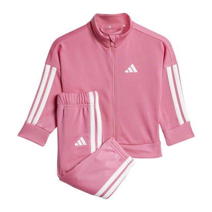 Pink-White - Front - Adidas Baby 3 Stripes Tracksuit Set