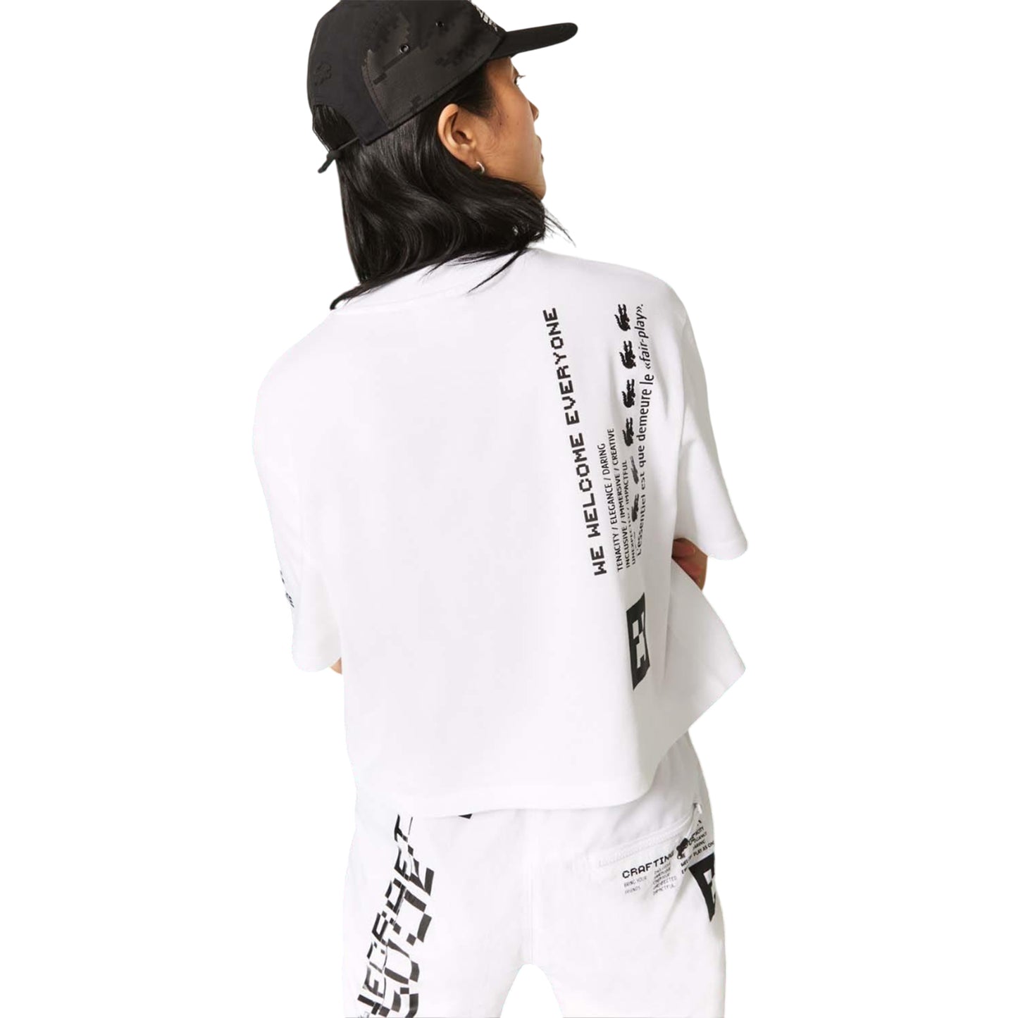 White - Close up - Lacoste Womens-Ladies Minecraft Organic Cotton T-Shirt