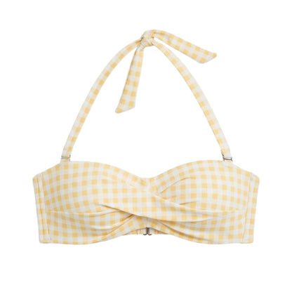 Coffee Brown-White-Black - Front - Be You Womens-Ladies Gingham Snug Fit Bikini Top