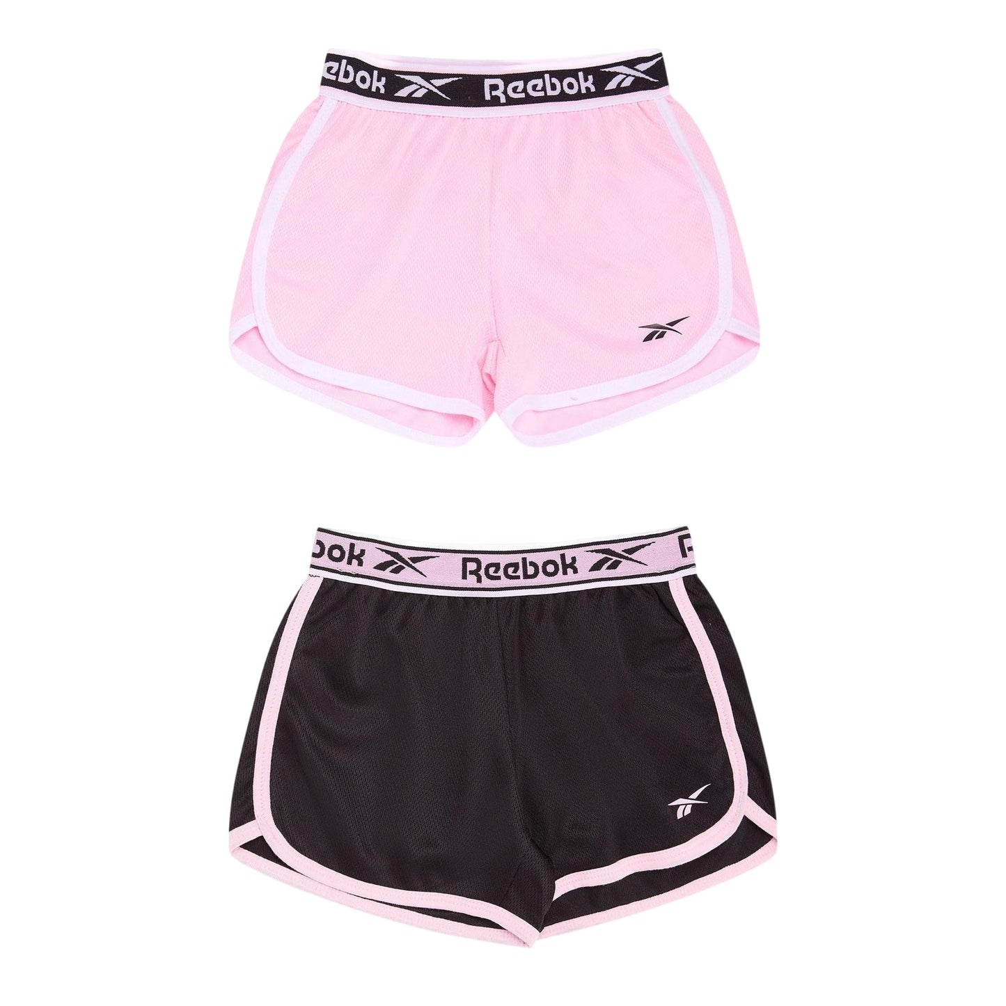 Black-Pink - Front - Reebok Girls Mesh Shorts (Pack of 2)