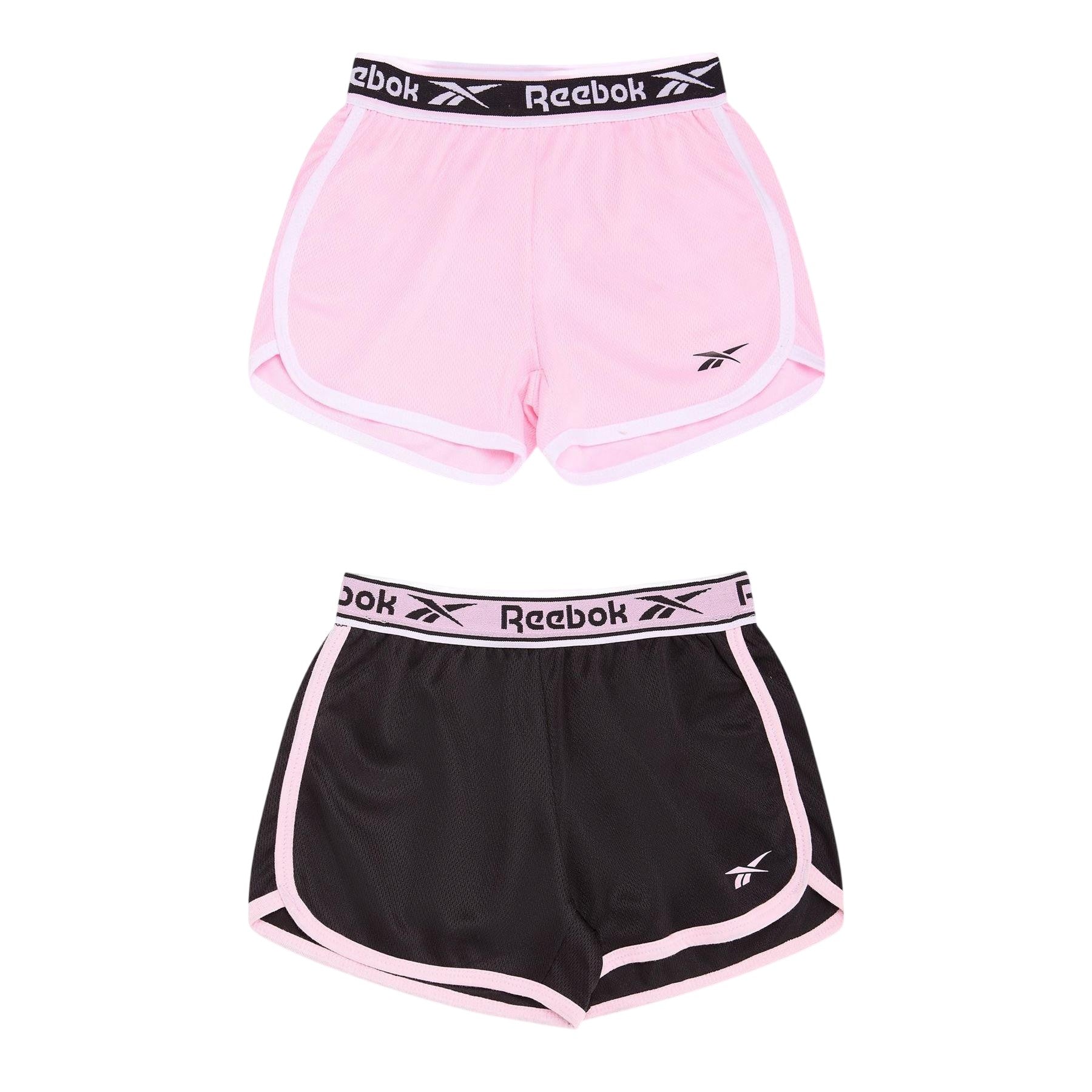 Black-Pink - Front - Reebok Girls Mesh Shorts (Pack of 2)