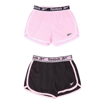 Black-Pink - Front - Reebok Girls Mesh Shorts (Pack of 2)