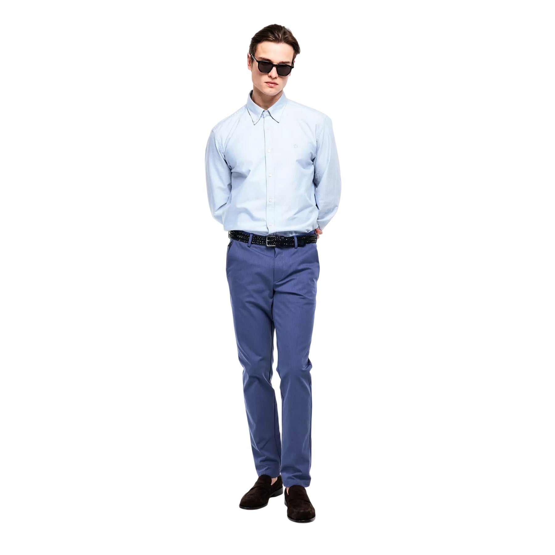 Navy - Side - Boss Mens Kaito Organic Cotton Sustainable Slim Trousers