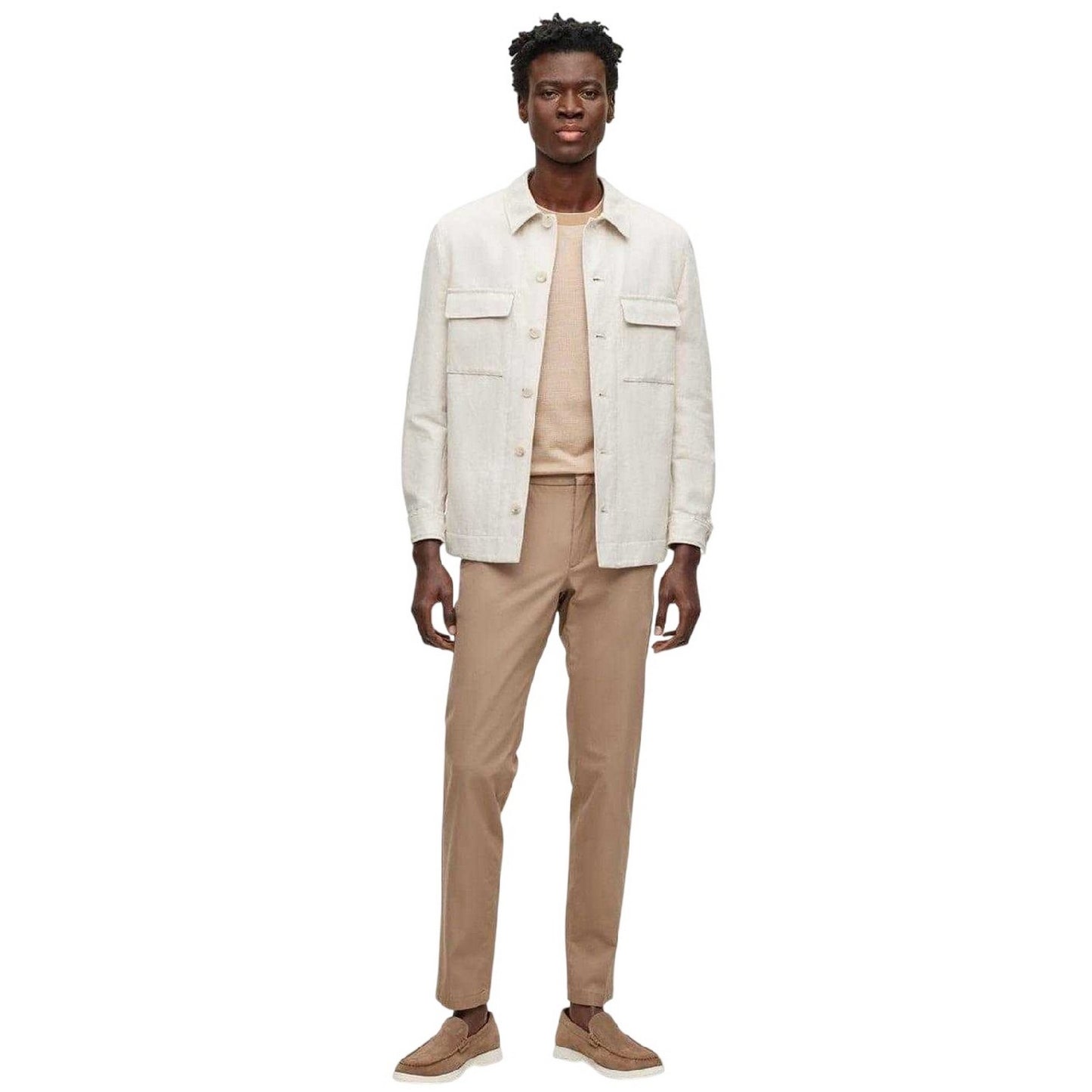 Beige - Side - Boss Mens Kaito Organic Cotton Sustainable Slim Trousers