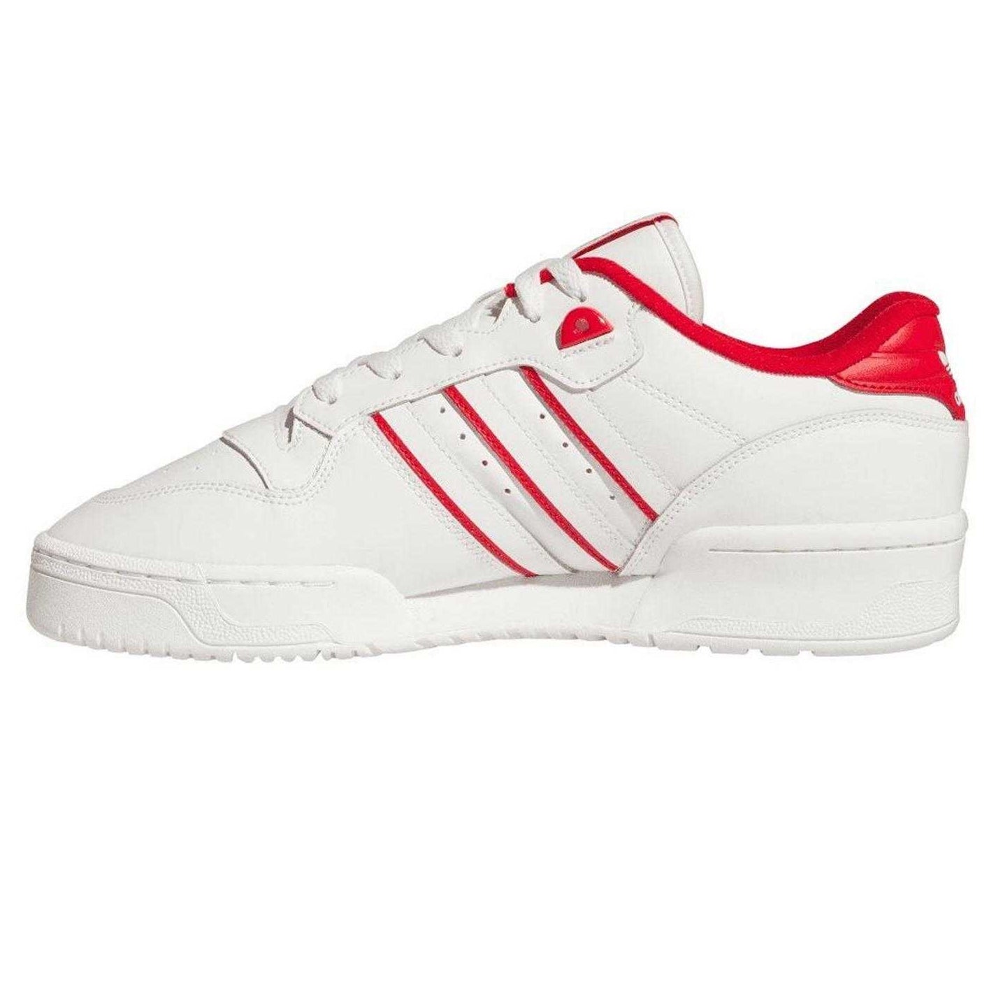 White - Side - Adidas Mens Rivalry 3 Stripes Leather Flat Trainers