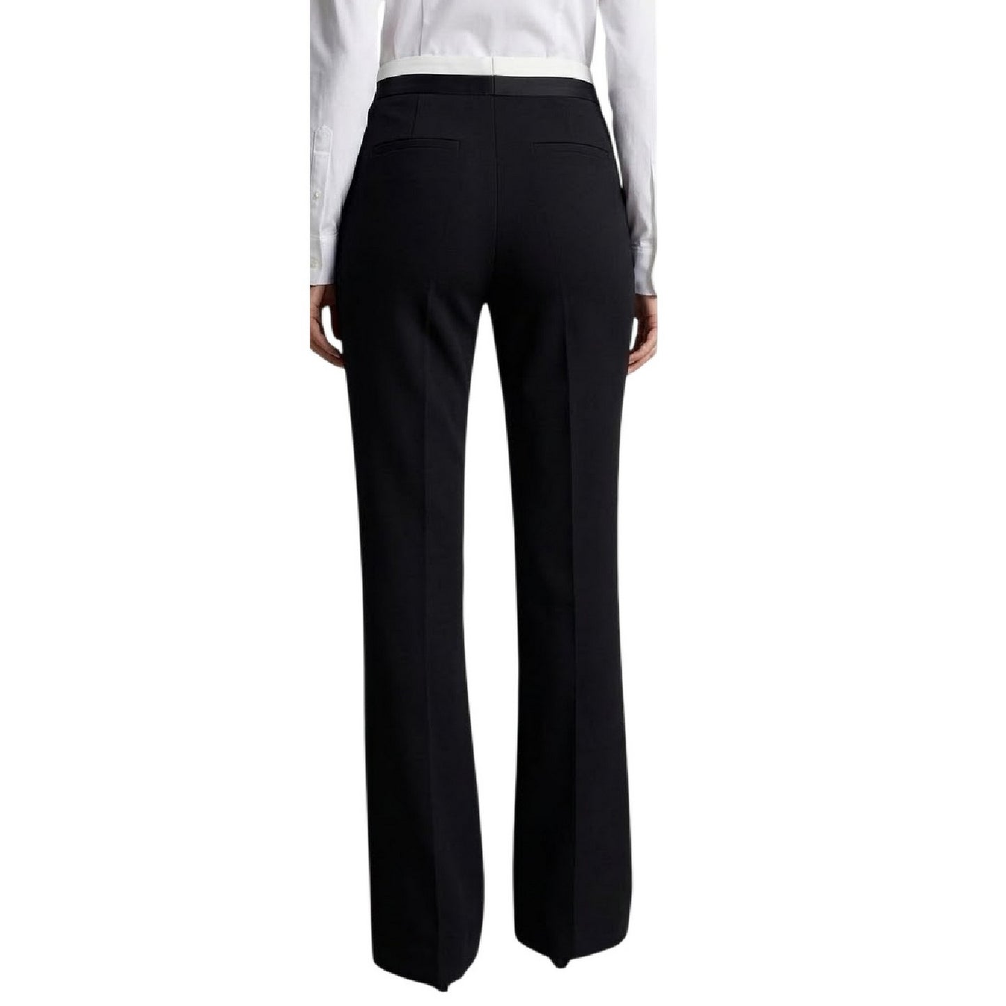 Black - Back - Off White Womens-Ladies Flared Regular Tuxedo Trousers