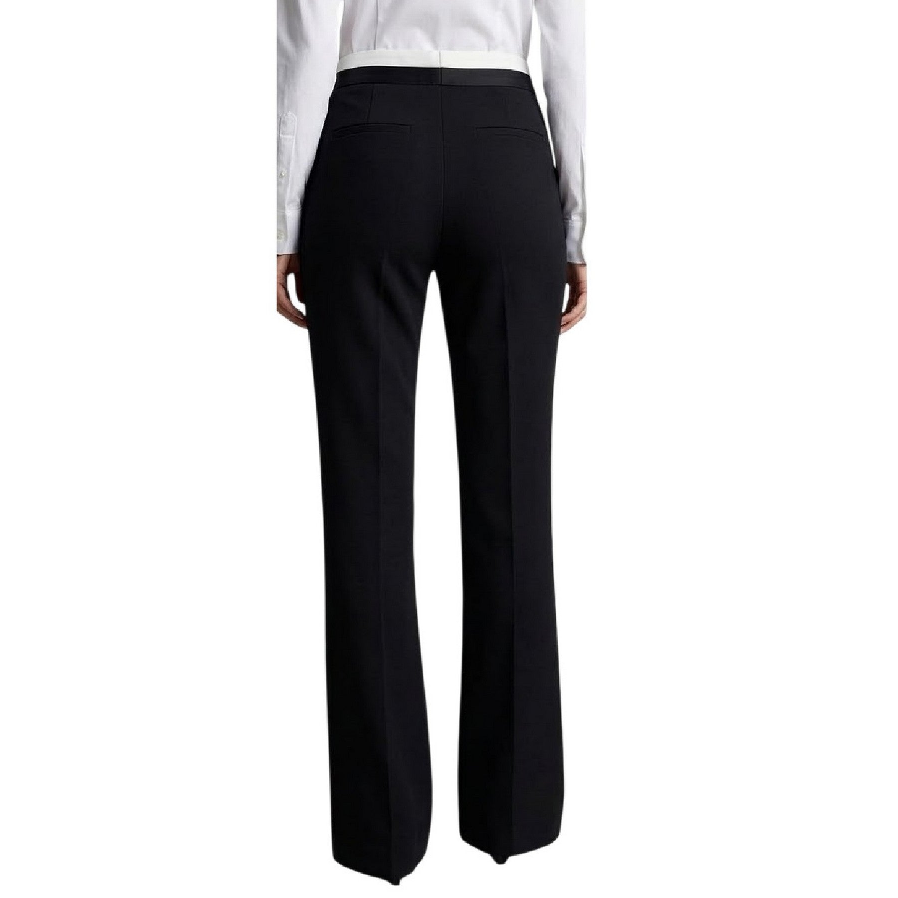 Black - Back - Off White Womens-Ladies Flared Regular Tuxedo Trousers