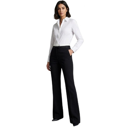 Black - Side - Off White Womens-Ladies Flared Regular Tuxedo Trousers