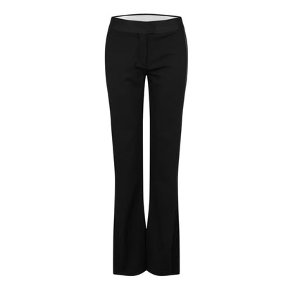 Black - Front - Off White Womens-Ladies Flared Regular Tuxedo Trousers