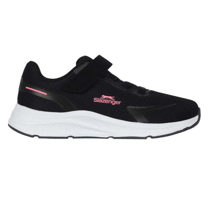 Black-Pink - Front - Slazenger Childrens-Kids Assent Hook and Loop Trainers