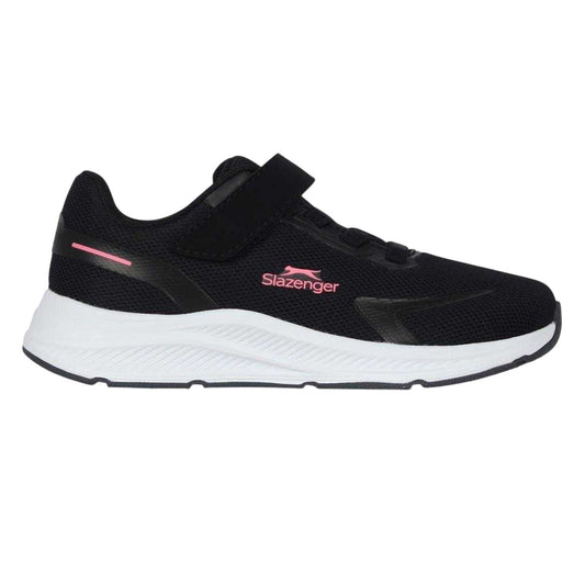 Black-Pink - Front - Slazenger Childrens-Kids Assent Hook and Loop Trainers