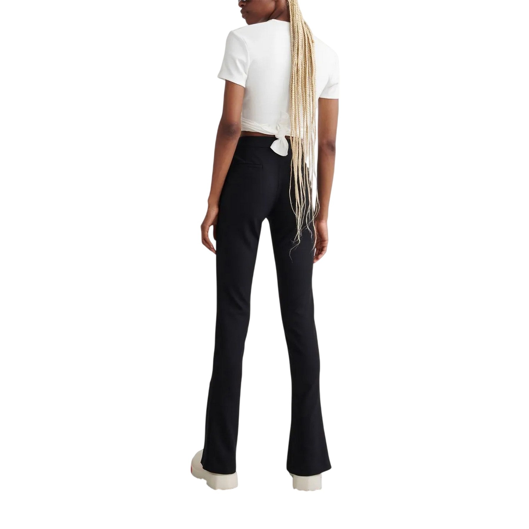Black - Back - Off White Womens-Ladies Basic Slim Trousers