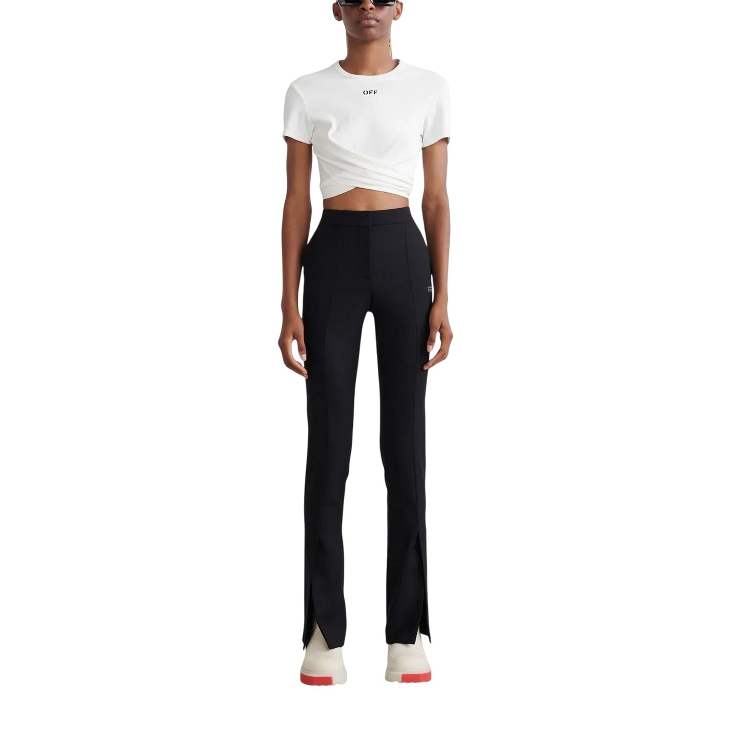 Black - Lifestyle - Off White Womens-Ladies Basic Slim Trousers