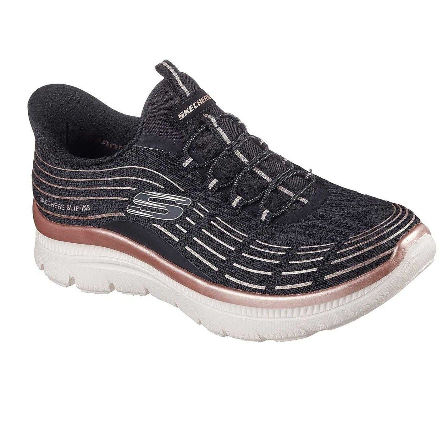 Black-Rose - Pack Shot - Skechers Womens-Ladies Glitter Slip-In Trainers