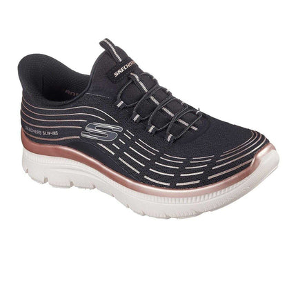 Black-Rose - Pack Shot - Skechers Womens-Ladies Glitter Slip-In Trainers