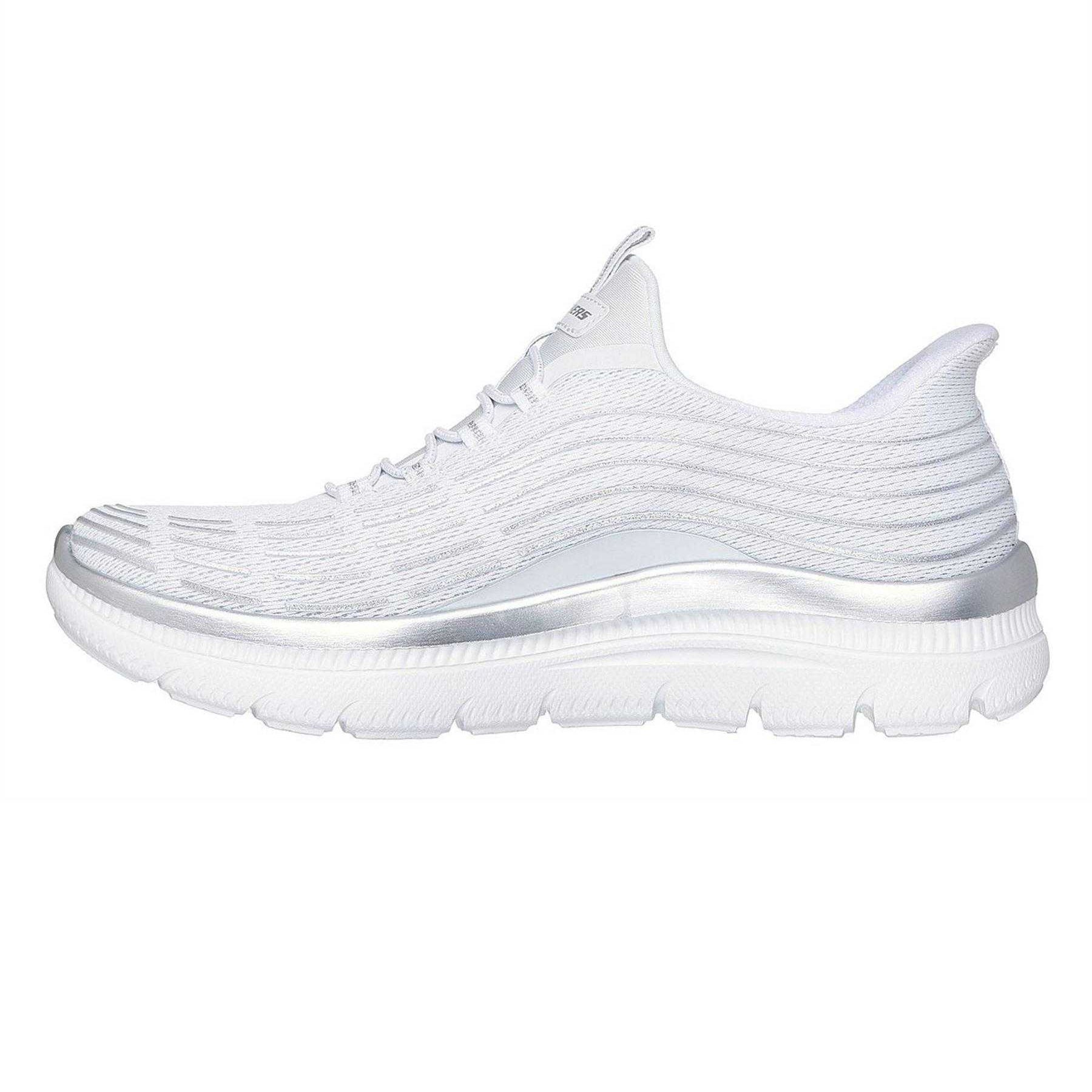 White - Side - Skechers Womens-Ladies Glitter Slip-In Trainers