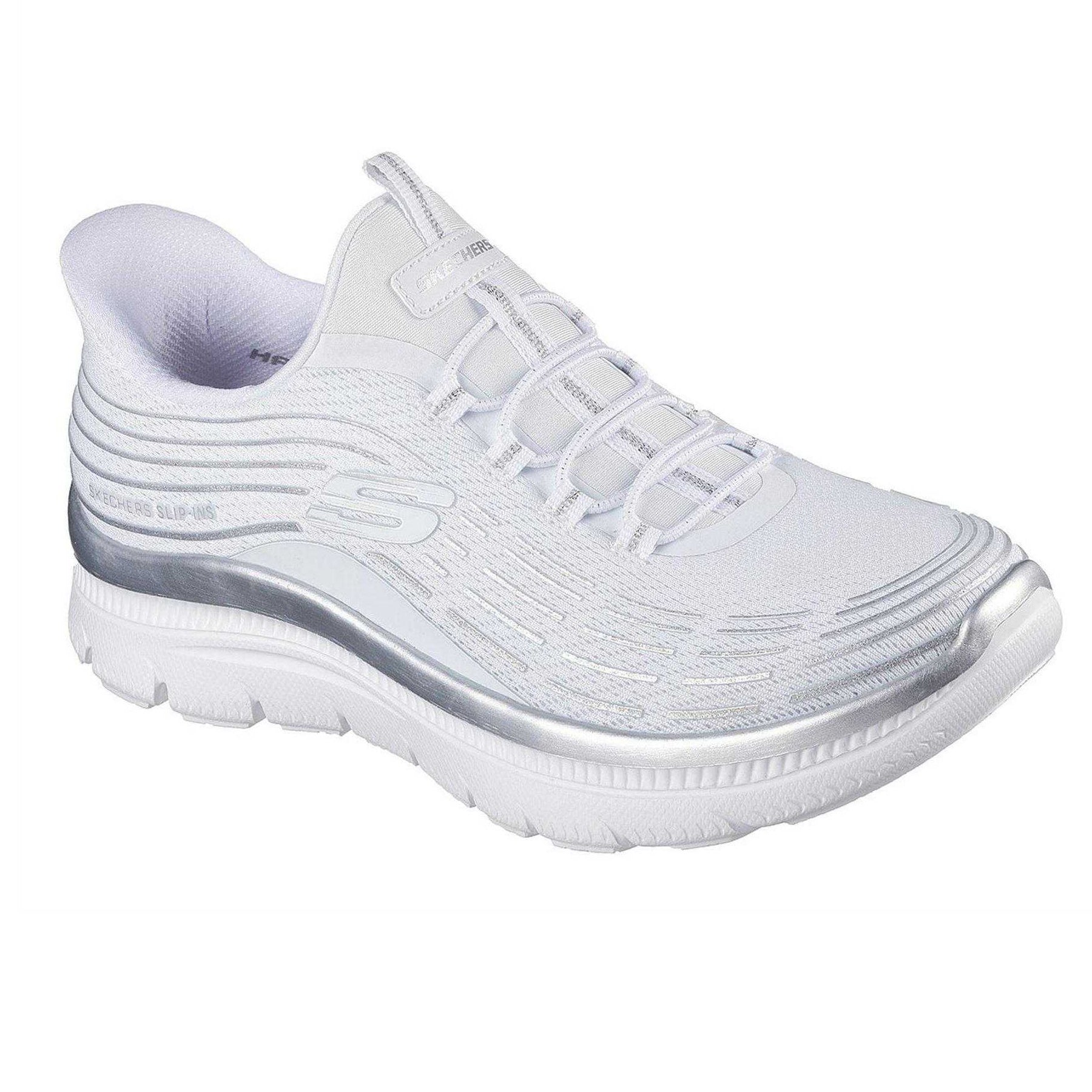 White - Pack Shot - Skechers Womens-Ladies Glitter Slip-In Trainers