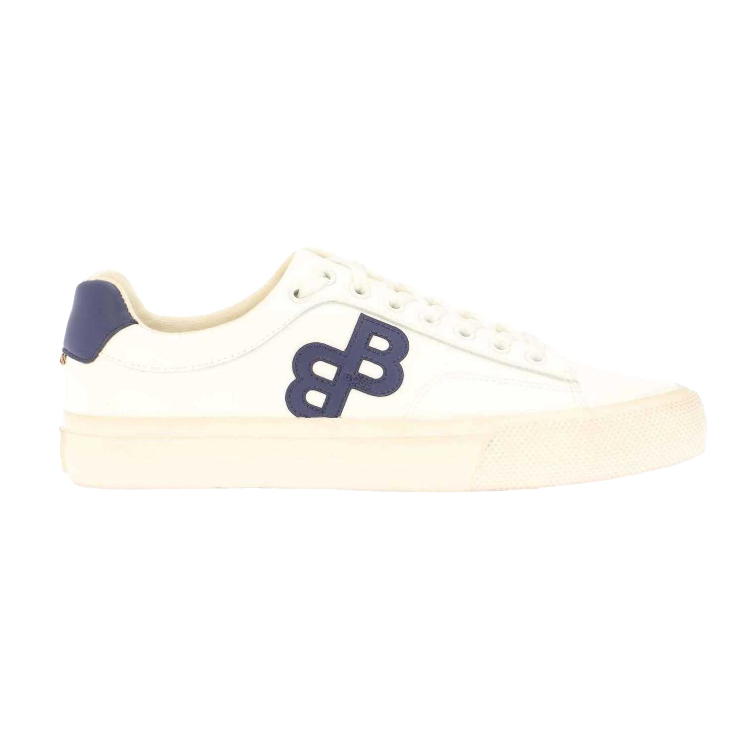 White-Blue - Side - Boss Unisex Adult Aiden Leather Trainers