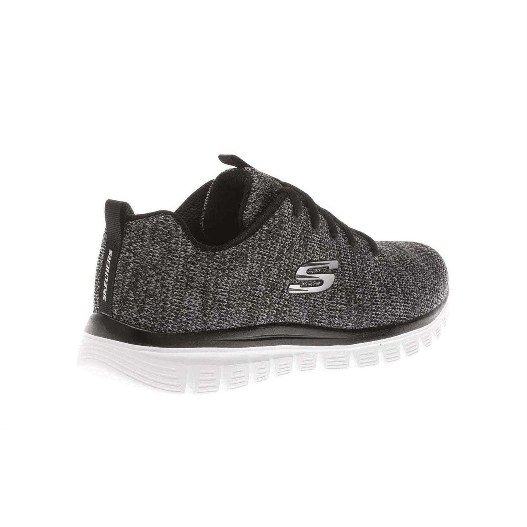 Black-White - Back - Skechers Womens-Ladies Graceful Twisted Fortune Trainers