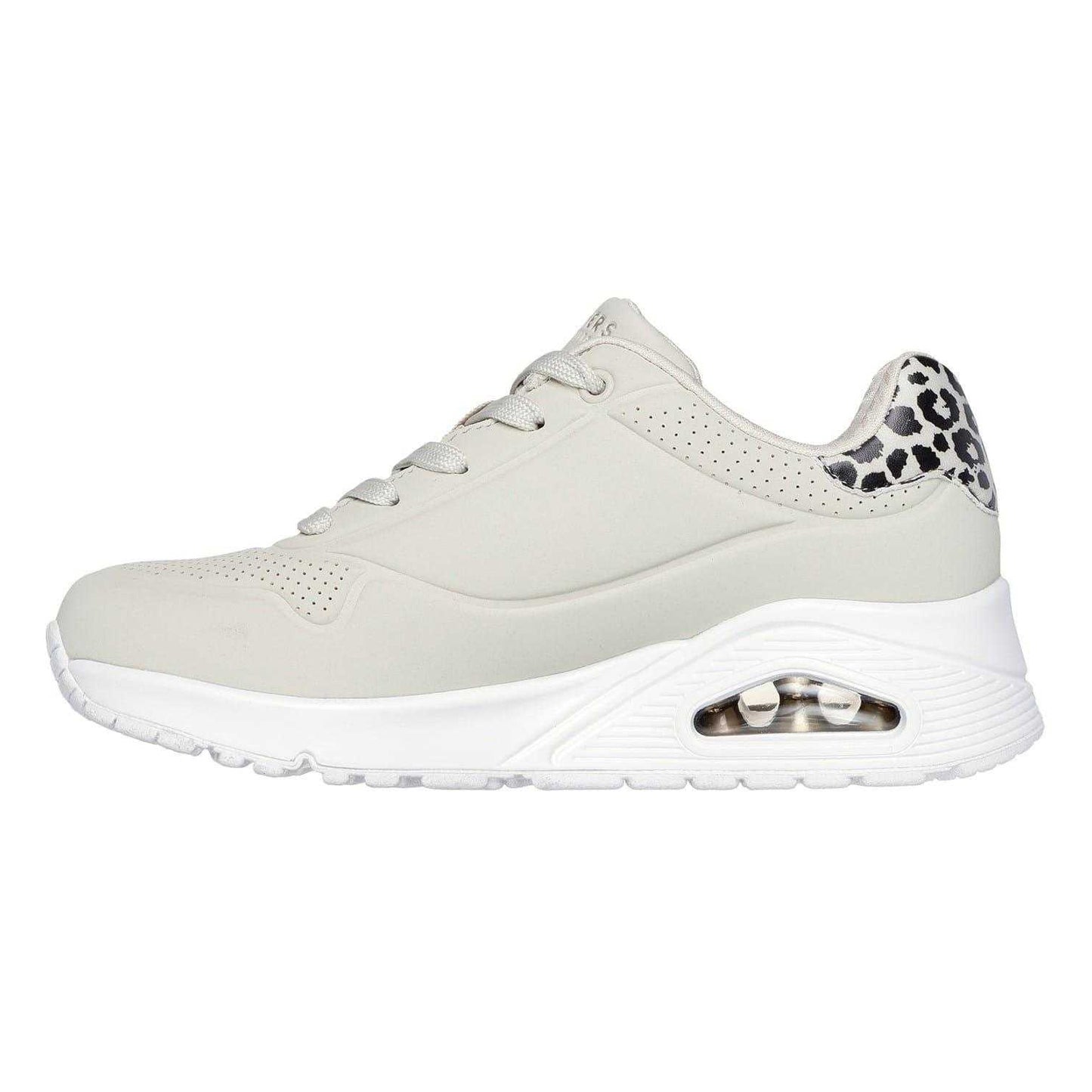Beige-Leopard - Back - Skechers Womens-Ladies Uno Stand On Air Hidden Wedge Trainers