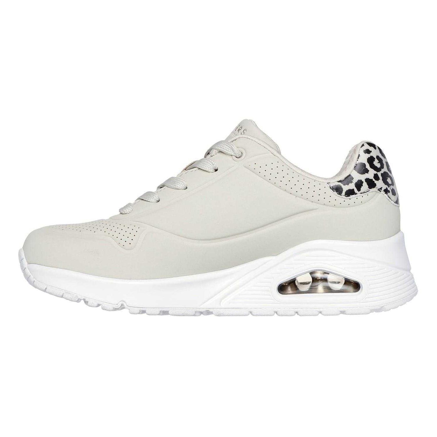 Beige-Leopard - Back - Skechers Womens-Ladies Uno Stand On Air Hidden Wedge Trainers