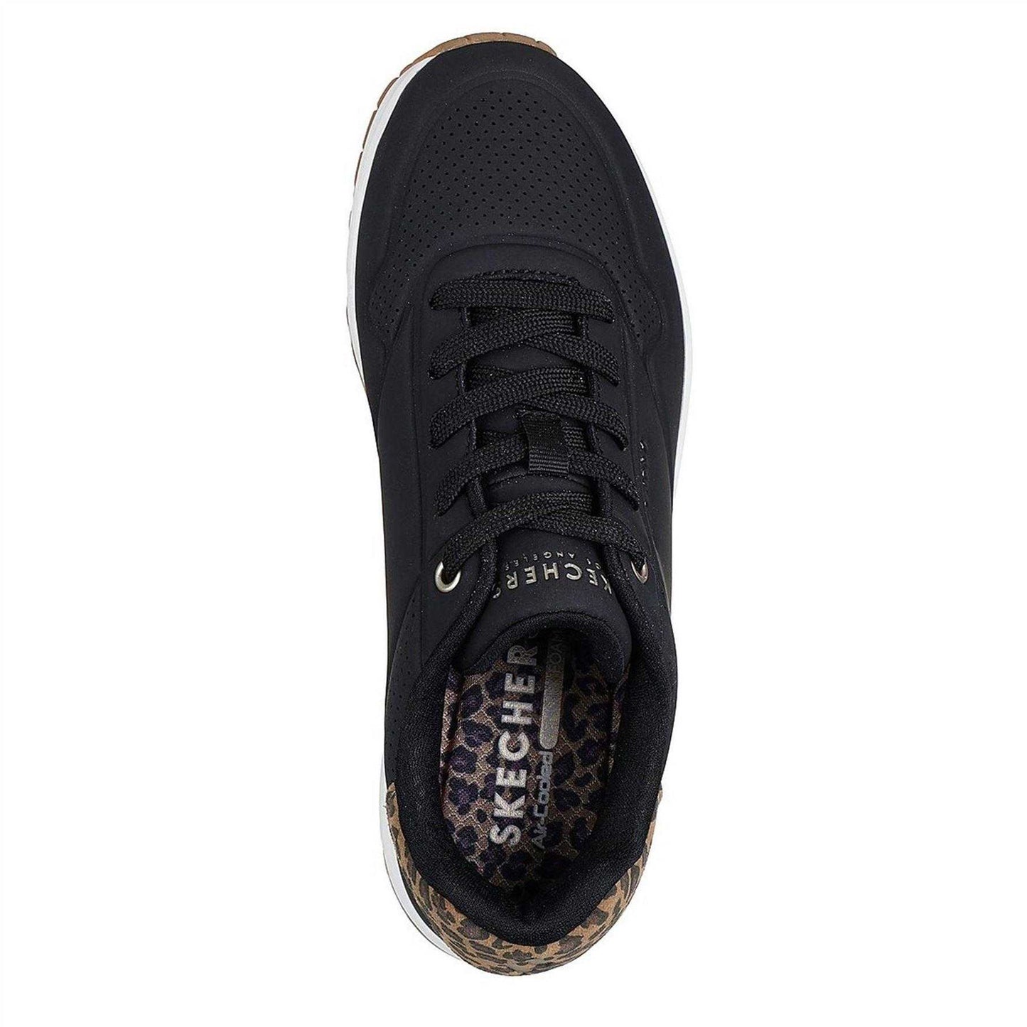 Black-Leopard - Side - Skechers Womens-Ladies Uno Stand On Air Hidden Wedge Trainers