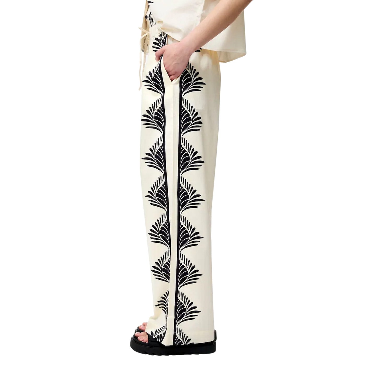 Black - Side - French Connection Womens-Ladies Floral Pattern Wide Leg Trousers