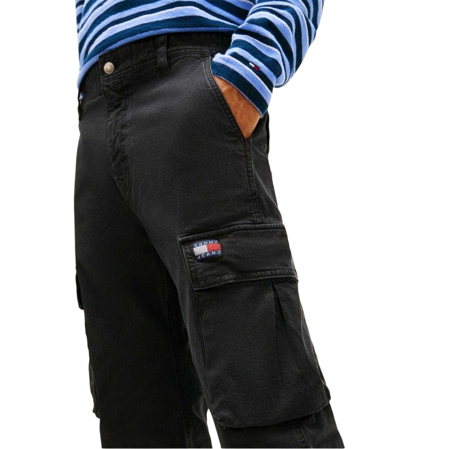 Black - Side - Tommy Jeans Mens Otis Canvas Cargo Trousers