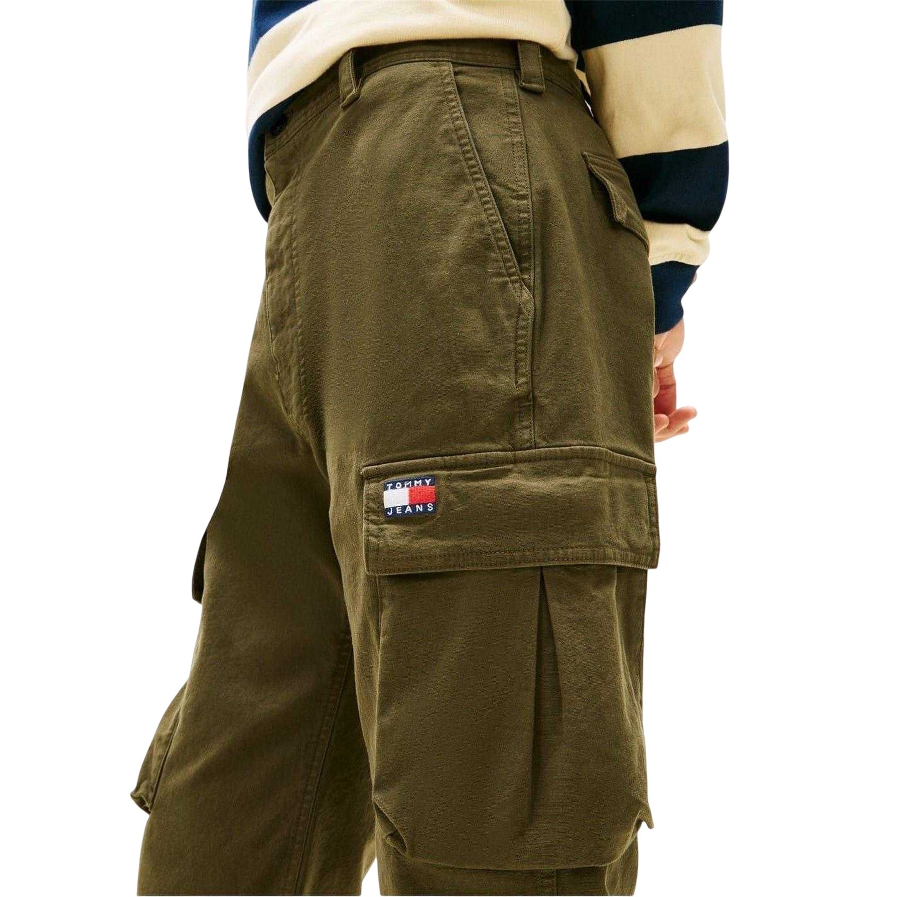 Dark Green - Side - Tommy Jeans Mens Otis Canvas Cargo Trousers