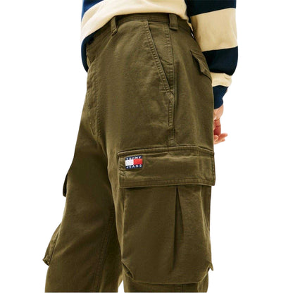 Dark Green - Side - Tommy Jeans Mens Otis Canvas Cargo Trousers