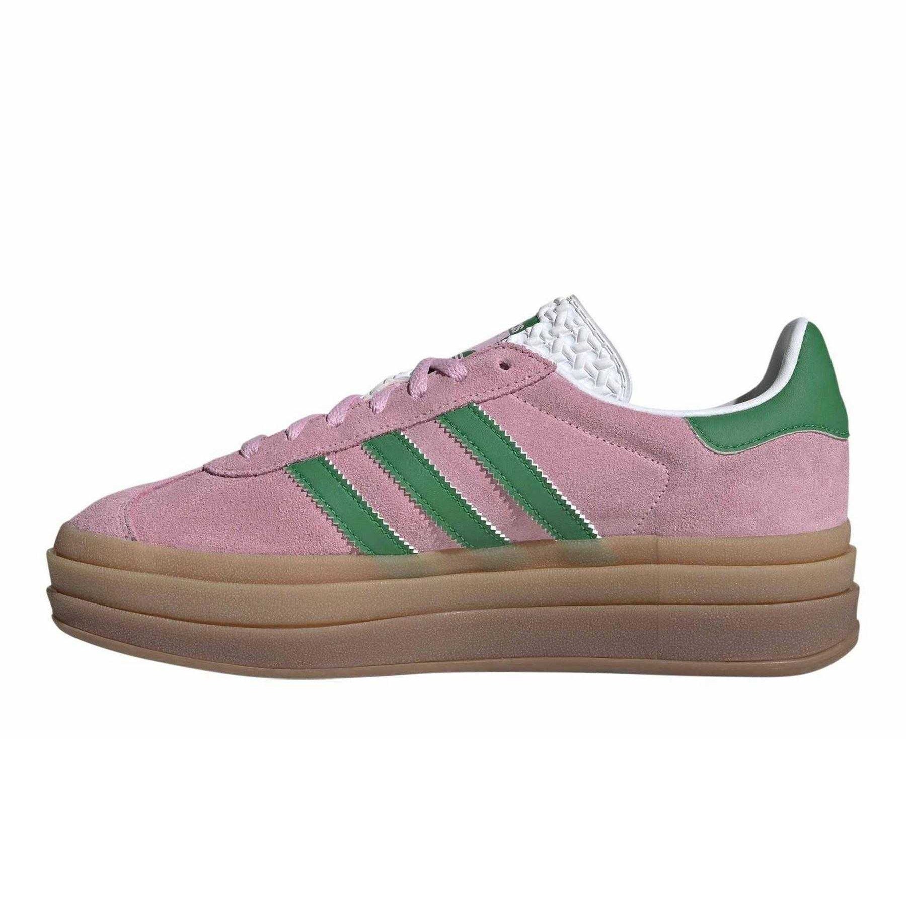 Pink-Green - Side - Adidas Womens-Ladies Gazelle Platform Suede Trainers