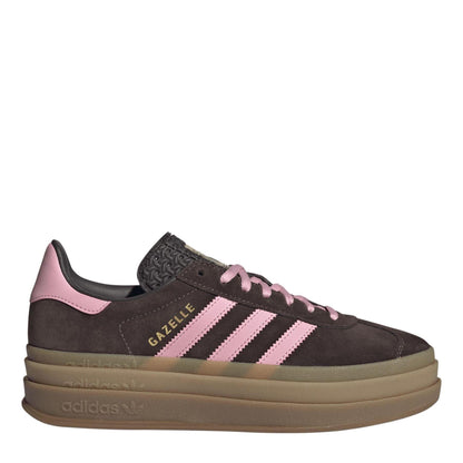Brown-Pink - Front - Adidas Womens-Ladies Gazelle Platform Suede Trainers