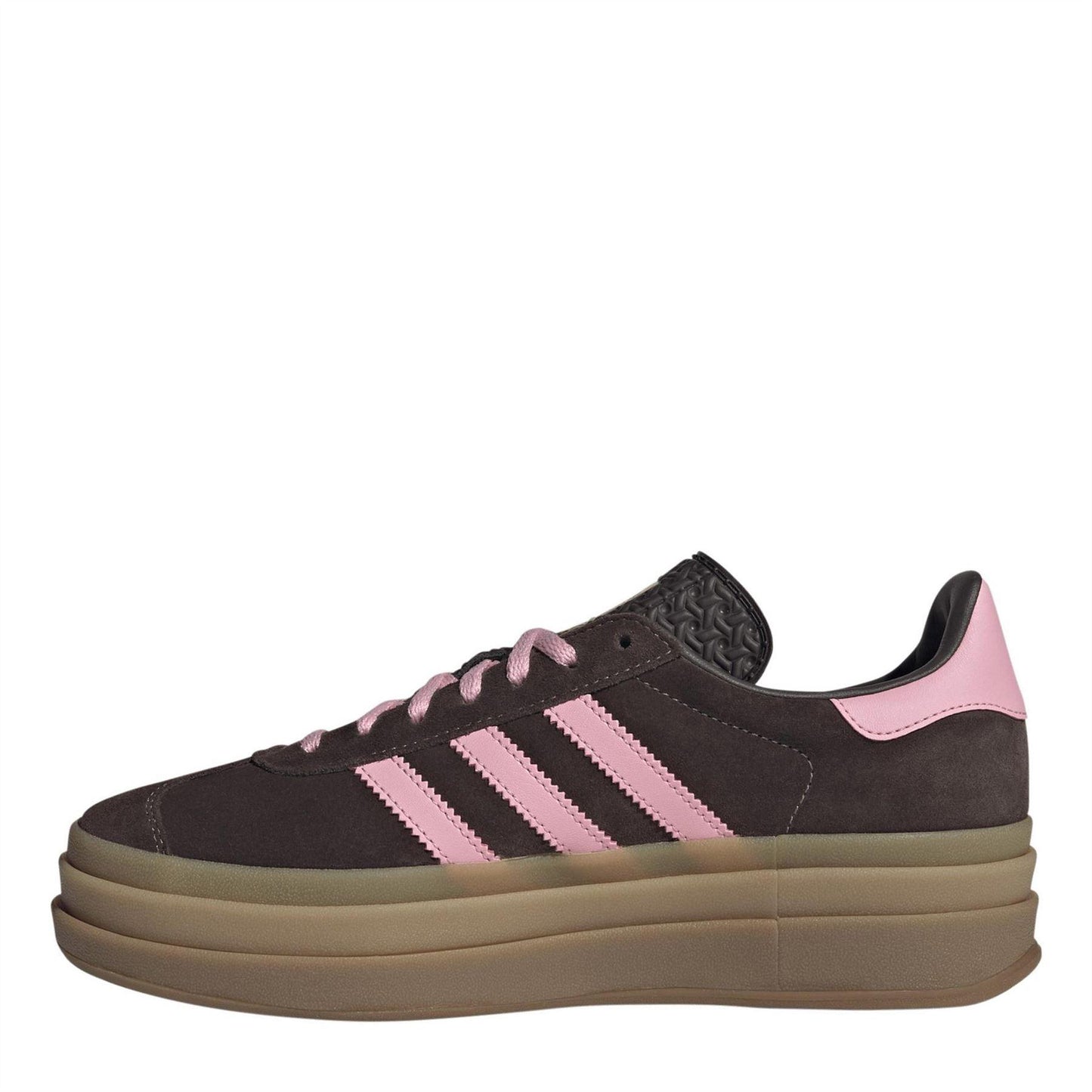 Brown-Pink - Back - Adidas Womens-Ladies Gazelle Platform Suede Trainers
