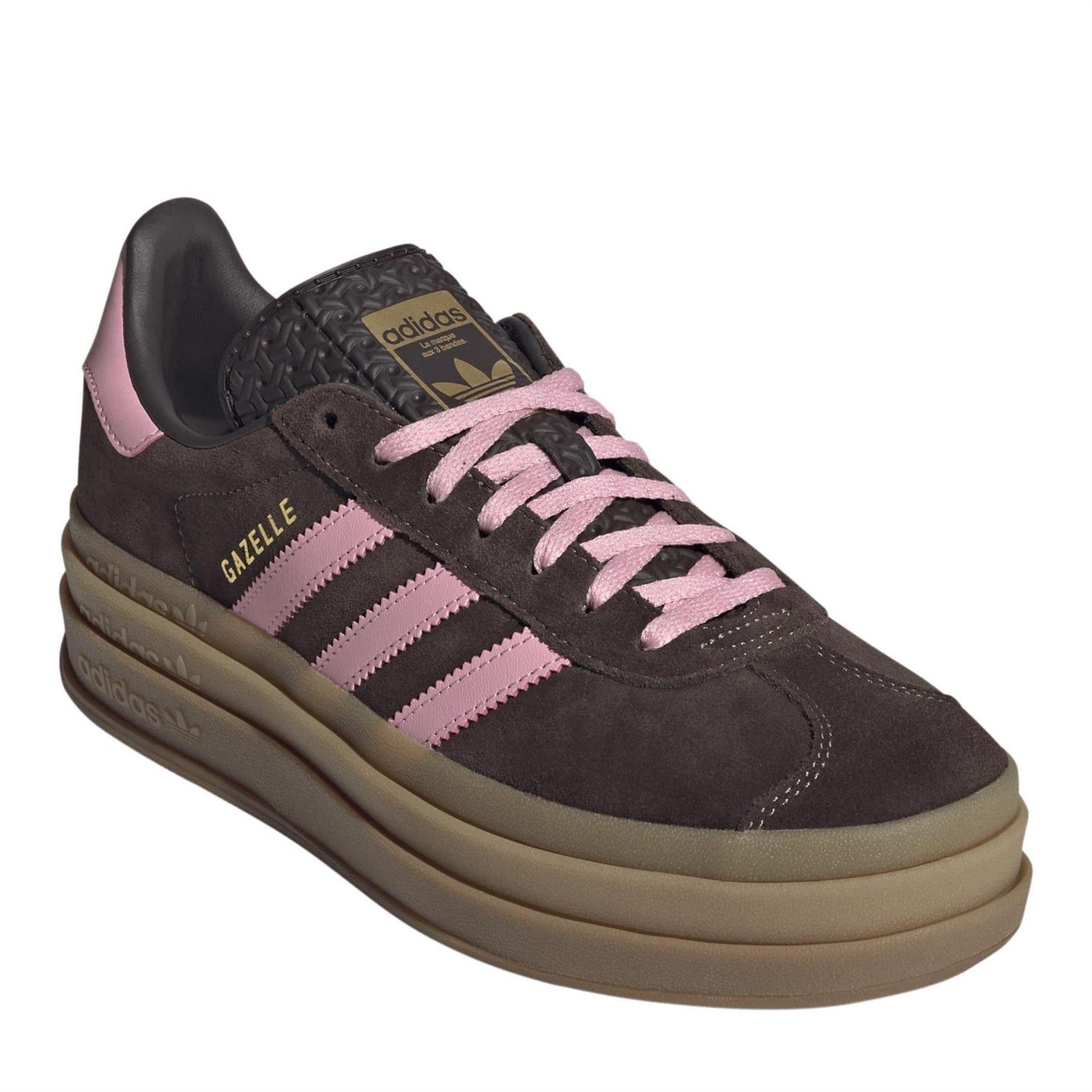 Brown-Pink - Side - Adidas Womens-Ladies Gazelle Platform Suede Trainers