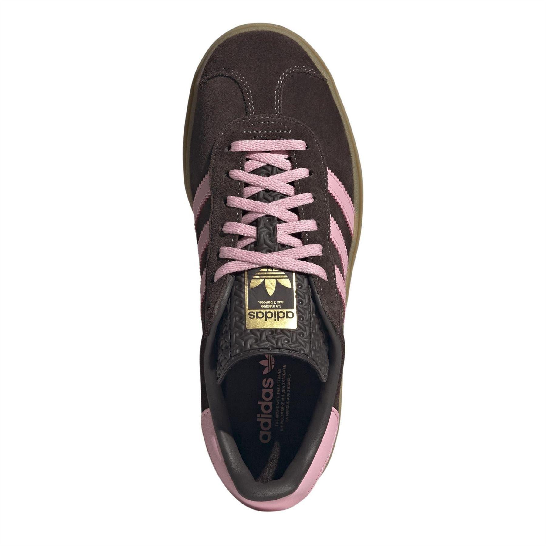 Brown-Pink - Pack Shot - Adidas Womens-Ladies Gazelle Platform Suede Trainers