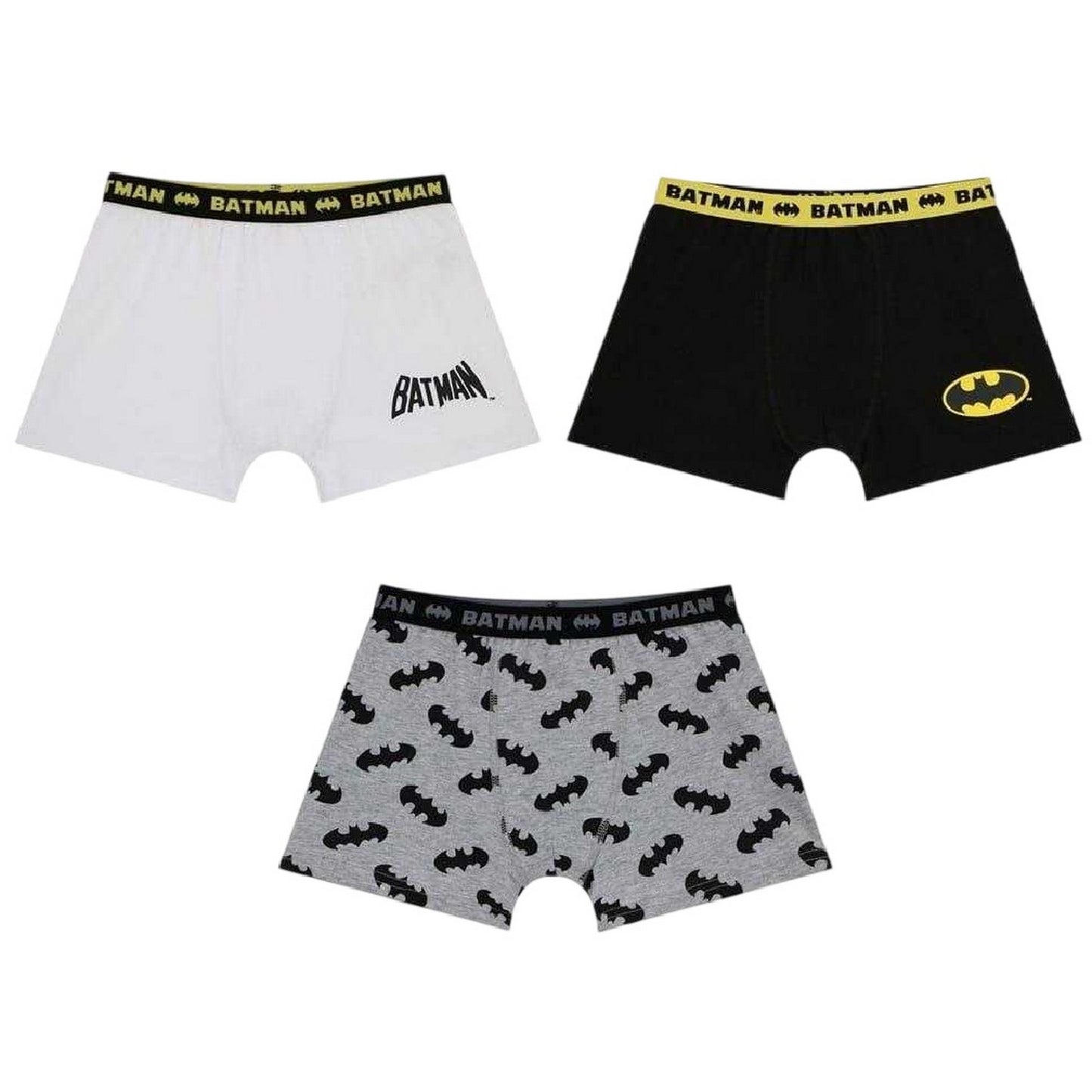 Black-Yellow - Front - Batman Boys Batman Cotton Boxer Briefs (Pack of 3)