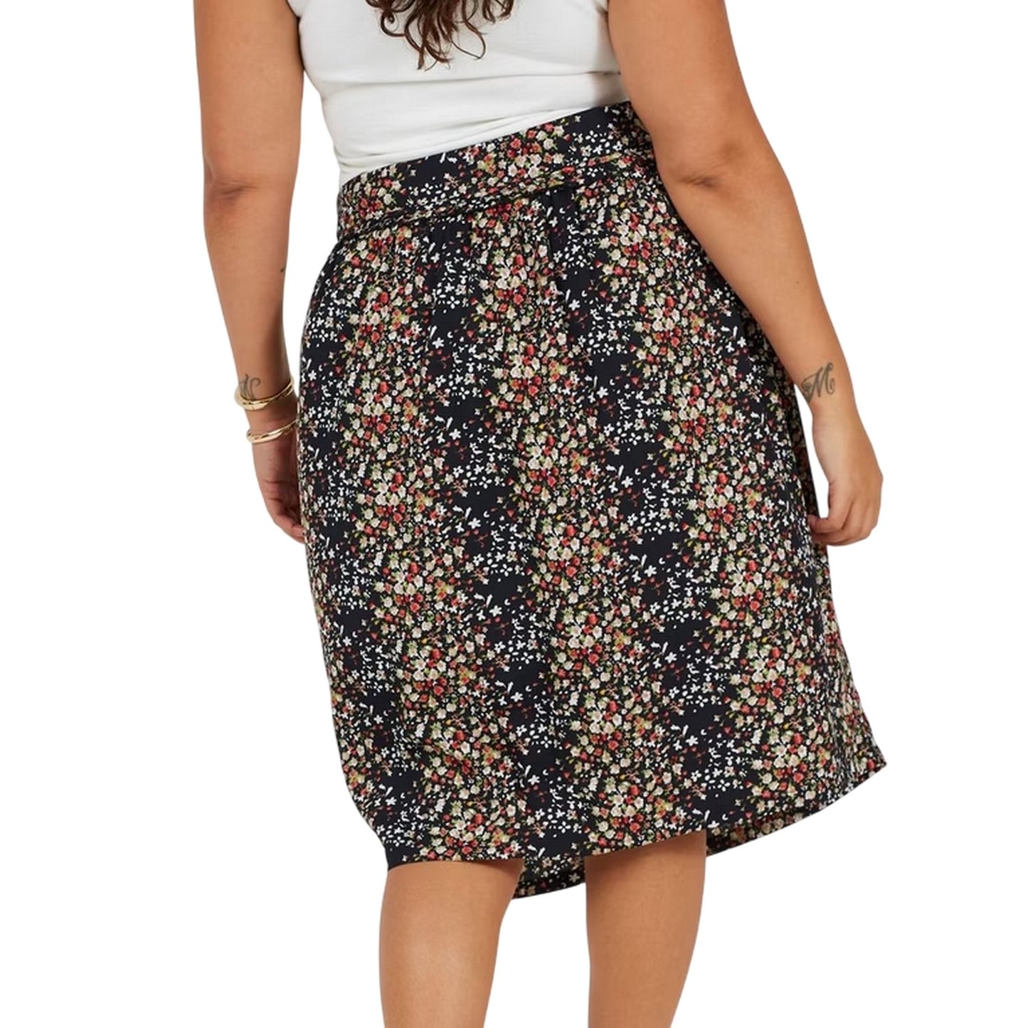 Black - Back - Brave Soul Womens-Ladies Floral High Waist Midi Skirt
