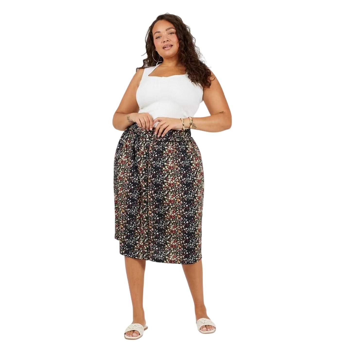 Black - Lifestyle - Brave Soul Womens-Ladies Floral High Waist Midi Skirt